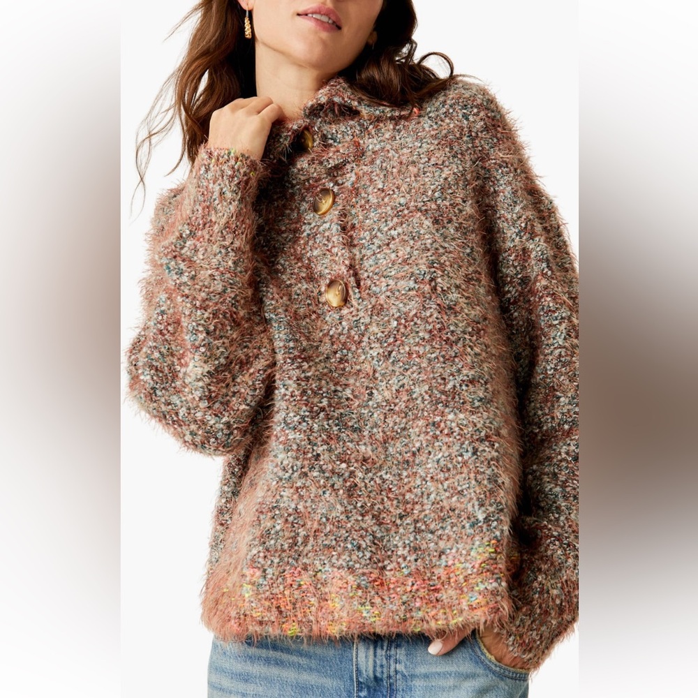 Free people Stella marled button collar sweater in S - Picture 2 of 13